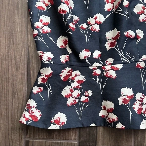 Tory Burch Kelly Floral Peplum Sleeveless Top Blouse Petrol Gray Field Flowers 4 - Picture 5 of 10